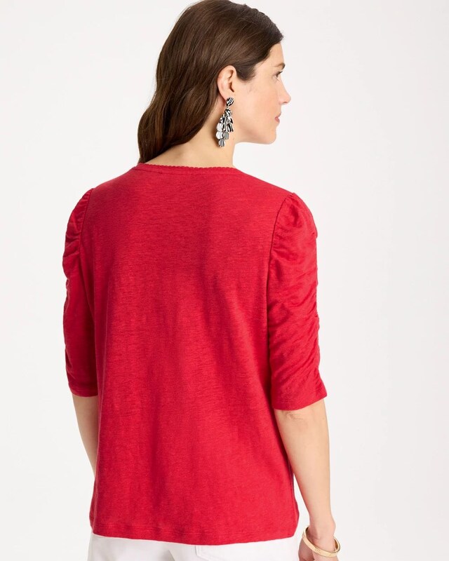 Linen Ruched Sleeve Tee - image 3